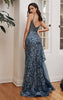 DIVINE FIT AND FLARE GLITTER PRINT GOWN WITH SIDE PEPLUM J847 EMERALD