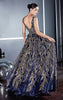 DIVINE FLORAL GLITTER PRINT BALL GOWN J812 NAVY