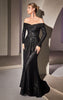 SEQUIN OFF THE SHOULDER LONG SLEEVE GOWN CH135 GOLD