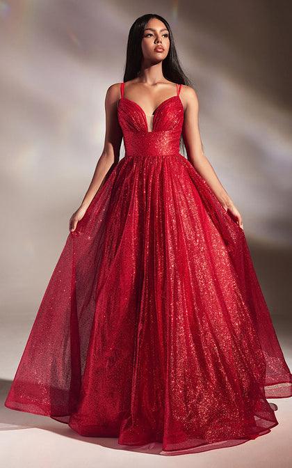DIVINE LAYERED GLITTER BALL GOWN CD996 RED