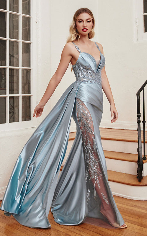 DIVINE SOFT SATIN FITTED GOWN WITH SASH BLACK