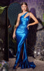 DIVINE ASYMMETRICAL SATIN FITTED GOWN CH119 BLACK