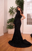 DIVINE ONE SHOULDER LONG SLEEVE FITTED SEQUIN GOWN CD885