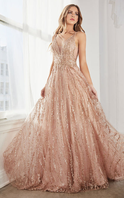 DIVINE GLITTER LACE BALL GOWN C32 ROSE GOLD