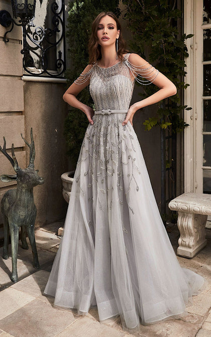 DIVINE BEADED SILVER BALL GOWN B710 SILVER