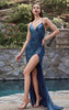 DIVINE RUCHED FITTED SEQUIN EVENING GOWN EMERALD
