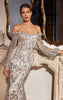 DIVINE LONG SLEEVE OFF THE SHOULDER GOWN SILVER-NUDE