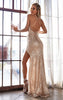 DIVINE RUCHED FITTED SEQUIN EVENING GOWN GOLD