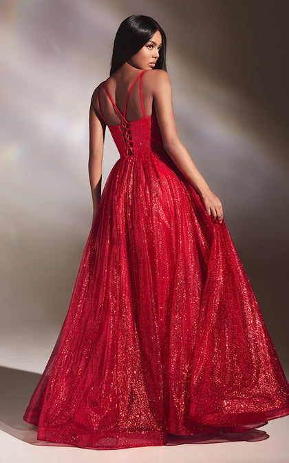 DIVINE LAYERED GLITTER BALL GOWN CD996 RED