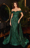 DIVINE OFF THE SHOULDER LACE GOWN WITH OVER SKIRT EMERALD