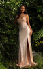 DIVINE SEQUIN COWL FITTED GOWN CF199 CHAMPAGNE