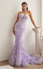 DIVINE STRAPLESS BUTTERFLY PRINT MERMAID GOWN CB099 LAVENDER