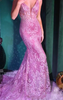 DIVINE FITTED MERMAID GOWN WITH PRINT EMBELLISHMENT CC2189 AMETHYST