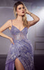 DIVINE FIT AND FLARE GLITTER PRINT GOWN WITH SIDE PEPLUM J847 VIOLET