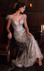 DIVINE FITTED GLITTER MERMAID GOWN WITH FEATHERS SILVER