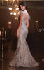 DIVINE FITTED GLITTER MERMAID GOWN WITH FEATHERS SILVER