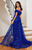 DIVINE OFF THE SHOULDER LACE GOWN WITH OVER SKIRT ROYAL