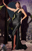 DIVINE ASYMMETRICAL SATIN FITTED GOWN CH119 BLACK